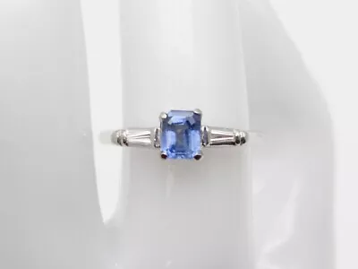 Vintage $3400 1ct Certified Ceylon NO HEAT Sapphire Diamond 14k White Gold Ring • $750