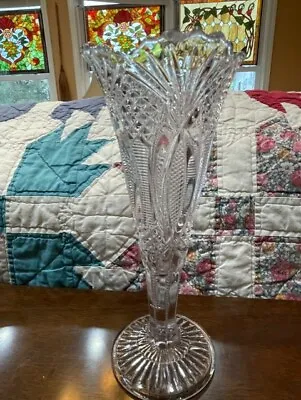 $38 • Buy Glass Bud Vase With Zipper Ladder Pineapple Oval Pattern Vintage