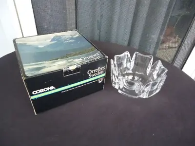 Vintage Orrefors Sweden Glass Crown Bowl Corona Lars Hellsten & Box Signed 4384 • $39.99
