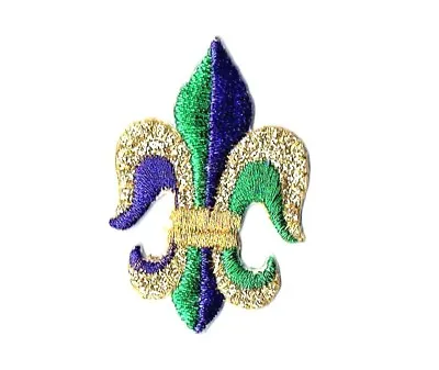 $5.50 • Buy Fleur De Lis - Mardi Gras - Purple/Green/Gold Iron On Applique/Embroidered Patch