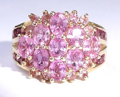 Large 9ct Gold Pink Sapphire & Pink Toumaline Cluster Cocktail Ring Size N • $528.42