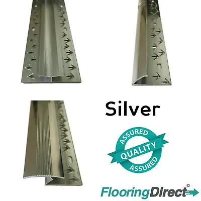 Silver Matt Carpet Tile Laminate Threshold Metal Cover Strip - Flooring Door Bar • £6.94