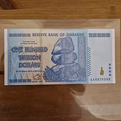 ZIMBABWE: 1 X 100 Trillion Zimbabwe Dollar Banknote 2008 Mint Condition • £70