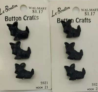 6  LeBOUTON SCOTTY DOGS 3/4  BLACK PLASTIC SHANK BUTTONS NOS 2 CARDS (Z80) VTG • $7.99