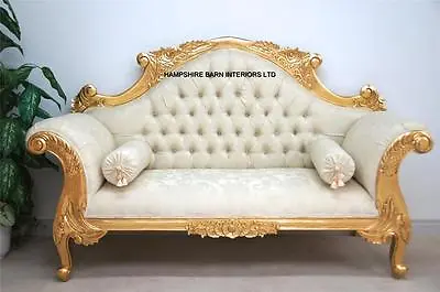 £899 • Buy Double Ended Gold & IVORY French  Louis Ornate Chaise Longue Sofa Home Wedding