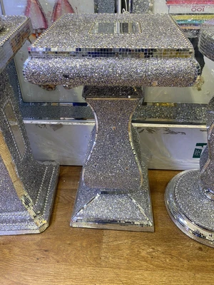 £64.99 • Buy Silver VENETIAN Mirrored Table Modern Flower Stand Bed Side Lamp Romany Mosaic U