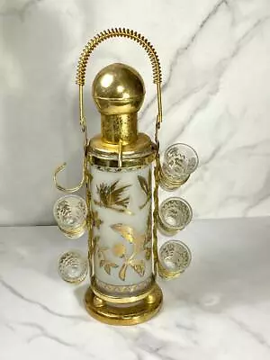 Vintage Libbey Gold Leaf Glass Liquor Pump Decanter And Five Shot Glasses • $74.99