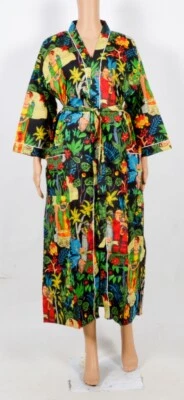 $43.99 • Buy Indian Cotton Geometric Printed Long Kaftan Dress Kimono Sleepwear Rob Caftan