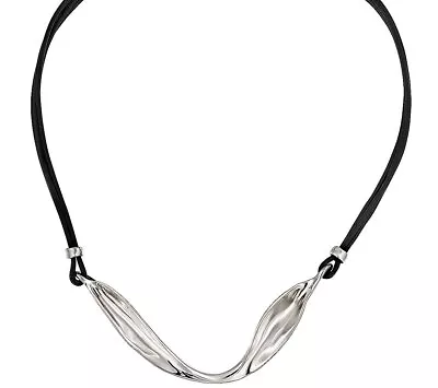 QVC Hagit Sterling Silver Center Station Leather Necklace • $139.99