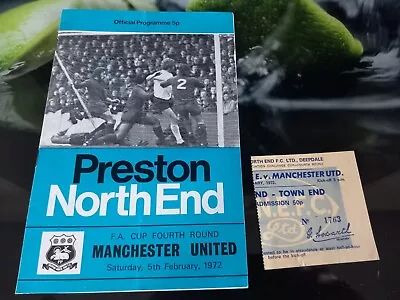 Preston North End  V Manchester United 1972 FA Cup Match Ticket & Programme • £1.99