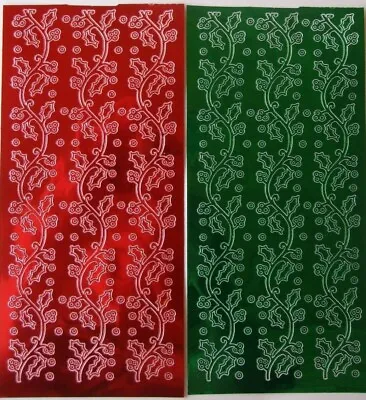£2.55 • Buy 2 Sheets Of Christmas Holly Borders Peel-offs Red  And Green  6 In Total