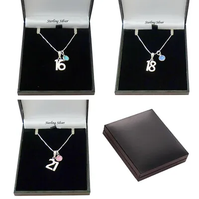£18.99 • Buy Silver Birthday Necklace For 16th, 18th Or 21st Birthday Gift With Birthstone