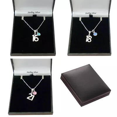 Silver Birthday Necklace For 16th 18th Or 21st Birthday Gift With Birthstone • £19.99