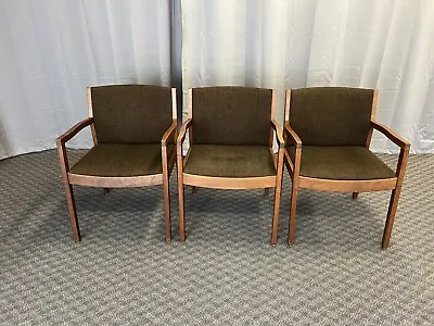 Vintage ARM CHAIR SET Mid Century Modern Wood Office Upholstered Dining Pair Lot • $399.99