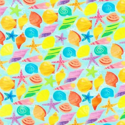 Fabric Octopus Garden Sea Shells Summer On KAUFMAN Cotton 1/4 Yard K0193 • $1.99