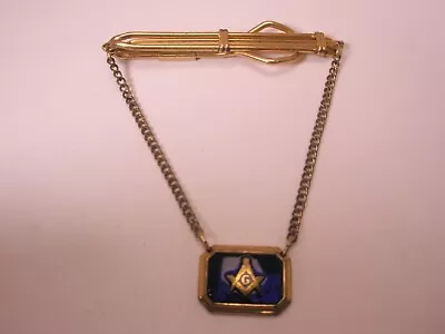 Blue Acrylic Masons Vintage Chain Pendant Tie Bar Clip Shriners Scottish Rite • $28.49