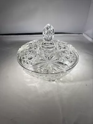 Large Vintage Star Of David Pressed Glass  7 1/2  Covered Candy Dish • $12