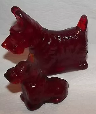 Vintage Mosser Ruby Red Glass Scottie Scotty Dog Lot Of 2 • $11.99