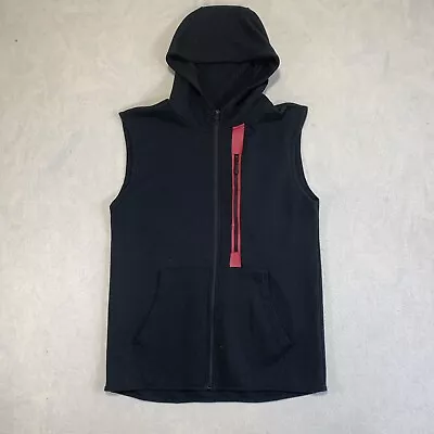 Carbon Sleeveless Hoodie Mens Medium Black Red Accents Pockets Workout • $14.74