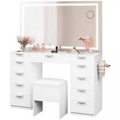 Vanity Desk Set With Large LED Lighted Mirror With 11 Drawers For Bedroom NEW • $299.75