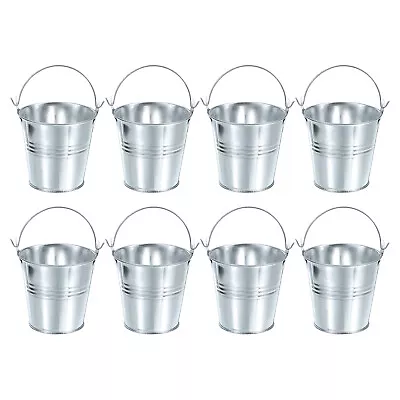 8 Pcs 3 X3  Small Metal Buckets Mini Galvanized Easter Buckets Bright Silver • $23.84