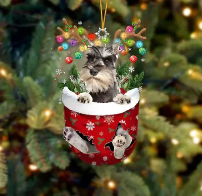 Grey Miniature Schnauzer In SnowPocket Christmas 2D Flat Acrylic Ornament  • $12.99