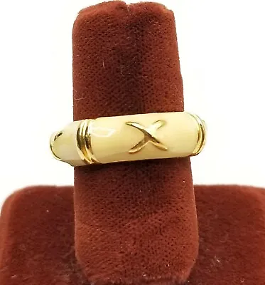 Vtg Eternity Ring Sz 6.25 Letter X Band Jewelry Cream Enamel Quality Stackable • $29.99