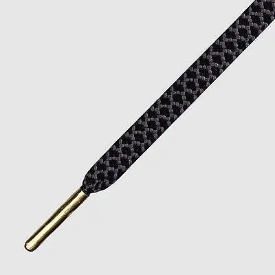 Gold Tip Flat Woven Laces Mr. Lacy Ropies Black/grey Gold Tip Premium Shoelaces • £10.79