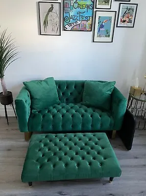 Handmade  High Chesterfield Footstool Coffee Table Wooden Feet With Golden Tip • £120