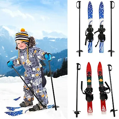 VILOBOS 69cm Kids Mini Snow Skis & Poles Beginner Winter Sports Gift W/ Bindings • $43.99