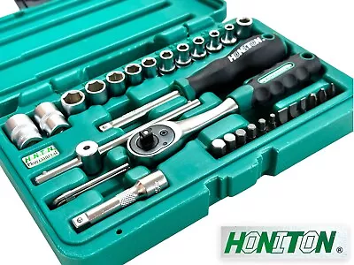 32 Pc 1/4” Socket Wrench Set Honiton Ratchet Extension Bar Sliding T Bar Sockets • $69.90