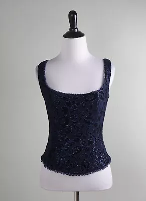 CACHE NWT $148 Velvet Flocked Sparkle Beaded Trim Bustier Tank Top Size Small • $39.99