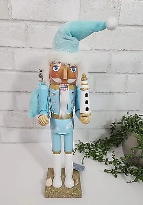 Coastal Santa Claus Nutcracker Lighthouse Shells 15  Aqua Blue Christmas Wood • $19.99