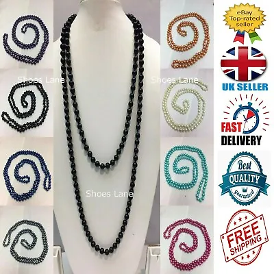  Long Faux Pearl Beaded Chain Necklace Many Colours Available • £4.99