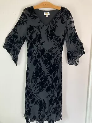 Talbots Y2K Witchy Black Silk Crushed Velvet Dress Size 10 Elvira • $24