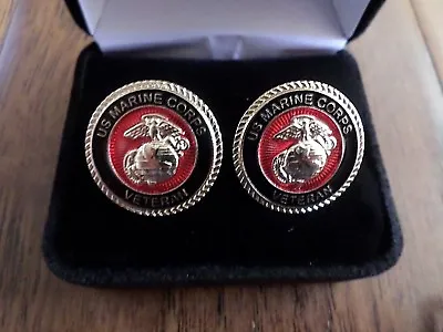 U.s Military Marine Corps Veteran Cufflinks With Jewelry Box 1 Set Usmc Boxed • $14.95