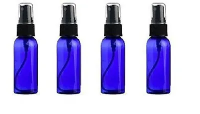 Glass Spray Bottles - 4 Piece 1oz Cobalt Blue Small Glass Bottles Black Sprayer • $6.95