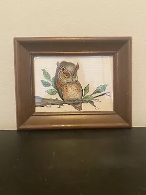 Vintage Owl Painting Framed  • $30