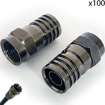 100x PRO Outdoor RG6 F Type Male Hex Crimp Connector Plug Aerial Coax CT100 Sky • £33.99