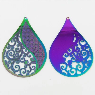 Bulk 6pce Laser Cut Filigree Scroll Teardrop Charm Earring Component SS 60x40mm • $10.69
