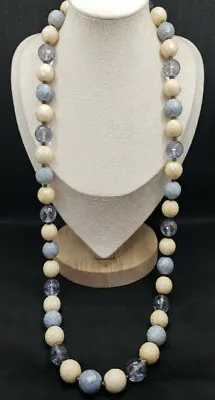 Joan River Czech Glass Necklace Faceted Beads Blue Cream Clear  • $39.99