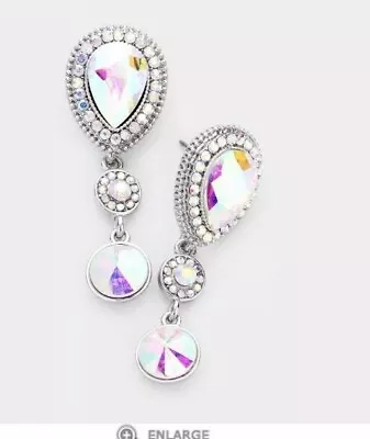 2” Long Silver Clear Aurora Borealis AB Austrian Crystal Pageant Earrings Post • $14