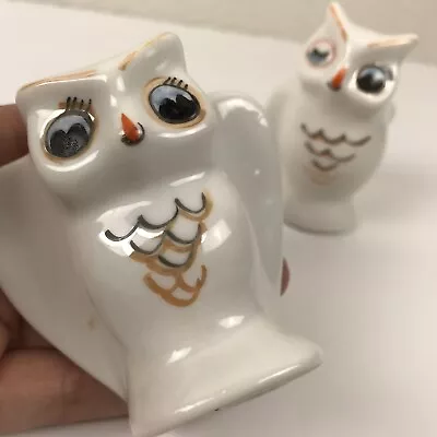 Vintage L 60s Mid-Century White Ceramic Winking Owls Woodland Creatures Decor • $18