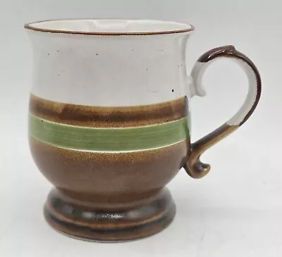 Vintage Japan Brown & Green Striped Footed Stoneware Ceramic Coffee Mug • $7.99