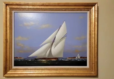 Vern Broe Sailboat J-Cutter 1930's Oil Painting Canvas Signed  • $2995