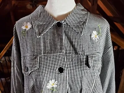 Quacker Factory Womens 1X Jacket Daisy Embroidery Gingham Black White Plus Size  • $25.99