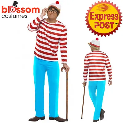 CL188 Mens Where's Wally Waldo Adult Wheres Cartoon Costume Book Week Outfit • £23.28