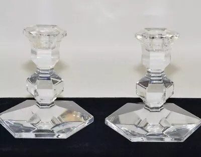 $49 • Buy Val St. Lambert Candlesticks Pair Crystal Gardenia Hexagon Holders-signed 5 