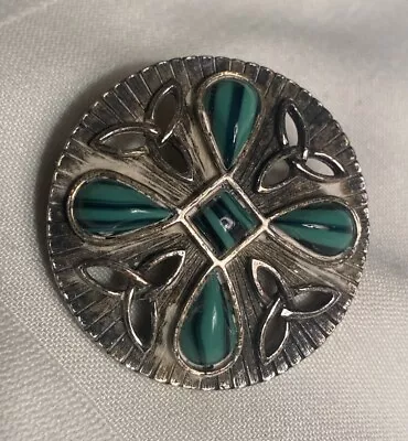 Vintage Signed MIRACLE Victorian Scottish Green Cabochon Brooch Pin • $12