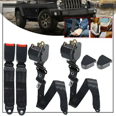 Pair Blk Universal 3 Point Retractable Seat Belts For Jeep CJ YJ Wrangler 82-95 • $25.69